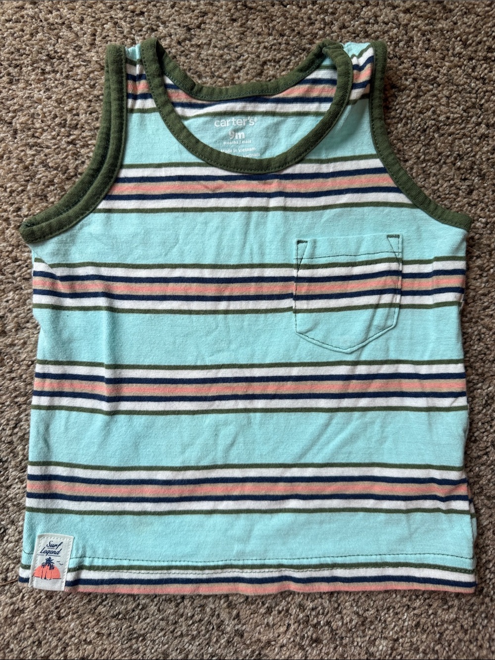 Carter's | Aqua Striped Tank with Olive Trim